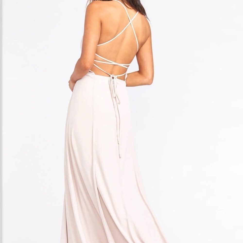 Show Me Your MuMu Godshaw Goddess Gown Dusty Pink Lace Up Back Size Medium - Picture 2 of 10